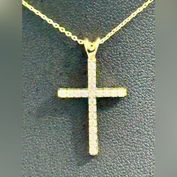 Dainty Gold Tone CZ Cross Necklace – Adjustable 16–18” - Picture 5 of 11